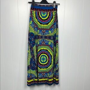 Flying Tomato Womens Skirt XS Blue Red Stretch Waist Maxi Aztec Print Flowy EUC